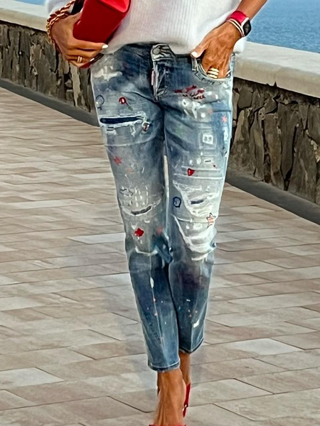 Alphabet Graffiti Distressed Casual Jeans with Pockets, Denim blue, Jeans
Alphabet Graffiti Distressed Casual Jeans with Pockets, Denim blue, Jeans
