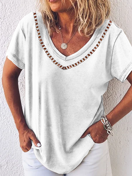 Casual V Neck Hollow Out Lace White Short sleeve Summer T-Shirt, Tees & T-shirts
Casual V Neck Hollow Out Lace White Short sleeve Summer T-Shirt, Tees & T-shirts