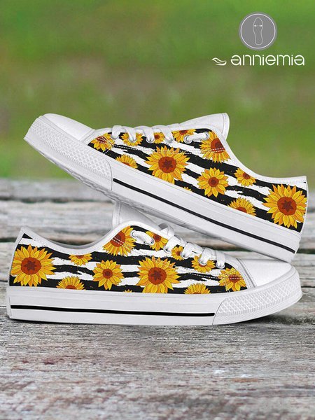 Summer Sunflower Casual Canvas Shoes, As picture, Sneakers