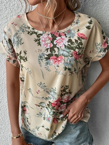 Casual Floral Shirt, Apricot, Shirts & Blouses