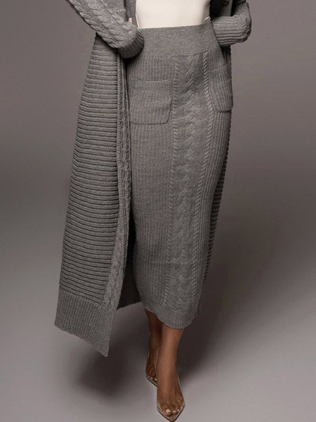 Plus Size Regular Fit Plain Urban Skirt, Gray, Bottoms