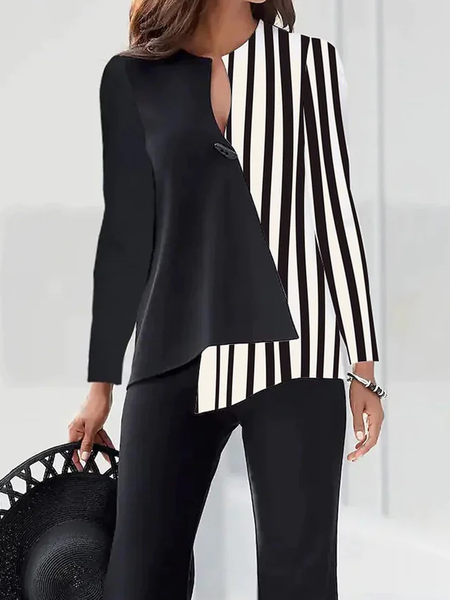 Plus Size V Neck Long sleeve Urban Striped Loose Blouse, Black-white, Plus Tops
Plus Size V Neck Long sleeve Urban Striped Loose Blouse, Black-white, Plus Tops