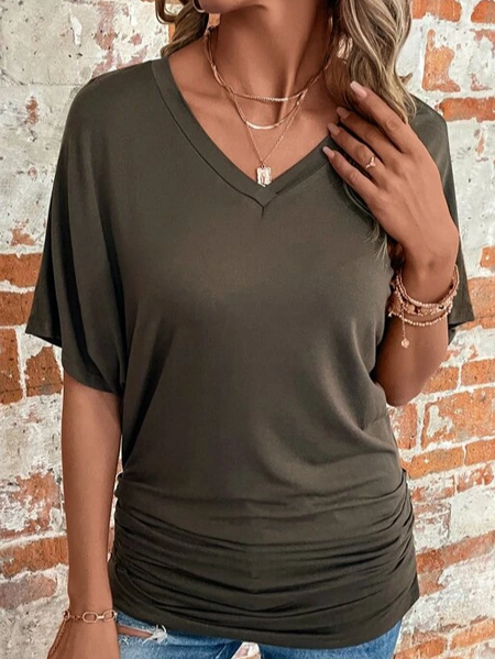 V Neck Casual T-Shirt, Cameo brown, T-Shirts