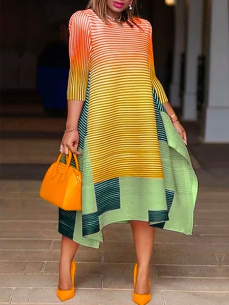 Plus Size Elegant Crew Neck Three Quarter Geometric Printed Dress, Yellow, Plus Dresses
Plus Size Elegant Crew Neck Three Quarter Geometric Printed Dress, Yellow, Plus Dresses