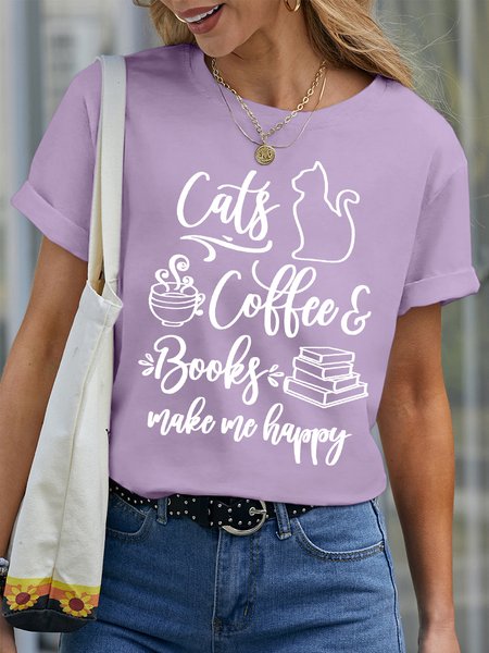 Women’s Cats Coffee & Books Make Me Happy Crew Neck Casual Loose T-Shirt, Purple, T-shirts
Women’s Cats Coffee & Books Make Me Happy Crew Neck Casual Loose T-Shirt, Purple, T-shirts