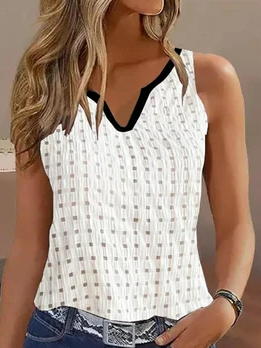 Casual Plain V Neck Tank Top, White, Tanks & Camis