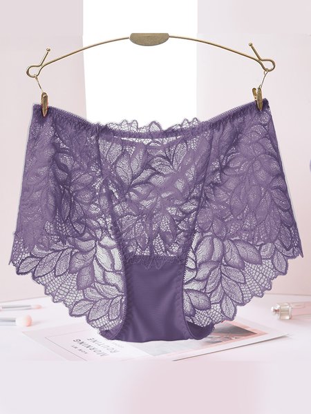 Sexy Lace Breathable Stretch Briefs, Purple, Briefs