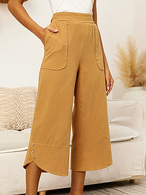 Casual Loose Plain Pants, Yellow, Pants