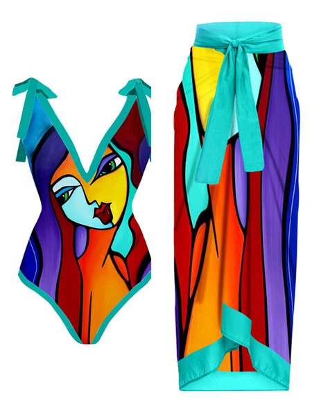 Casual Abstract Printing V NeckOne Piece With Cover Up, Multicolor, swimwear>>One-Pieces
Casual Abstract Printing V NeckOne Piece With Cover Up, Multicolor, swimwear>>One-Pieces
