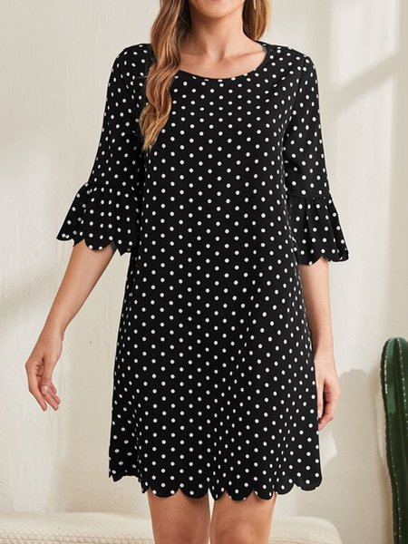 Women's polka dot shell edge summer dress, Black, Dresses