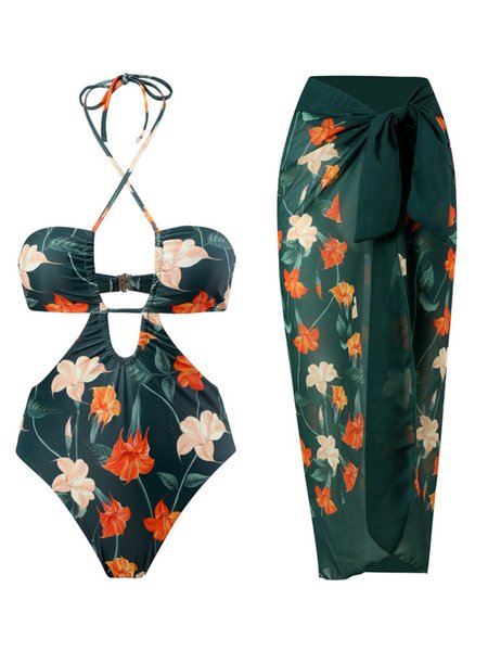 Elegant Plants Printing Strapless One Piece With Cover Up, Dark green, swimwear>>One-Pieces
Elegant Plants Printing Strapless One Piece With Cover Up, Dark green, swimwear>>One-Pieces