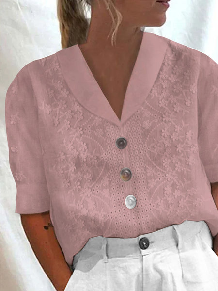Women Elegant Plain Cotton Linen Floral Lace Lapel Button Down V Neck Short Sleeve Blouse, Pink, Blouses & Shirts
Women Elegant Plain Cotton Linen Floral Lace Lapel Button Down V Neck Short Sleeve Blouse, Pink, Blouses & Shirts