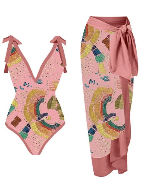 Vacation Abstract Printing V Neck One Piece With Cover Up, Dark pink, Swimsuit with Coverups
Vacation Abstract Printing V Neck One Piece With Cover Up, Dark pink, Swimsuit with Coverups