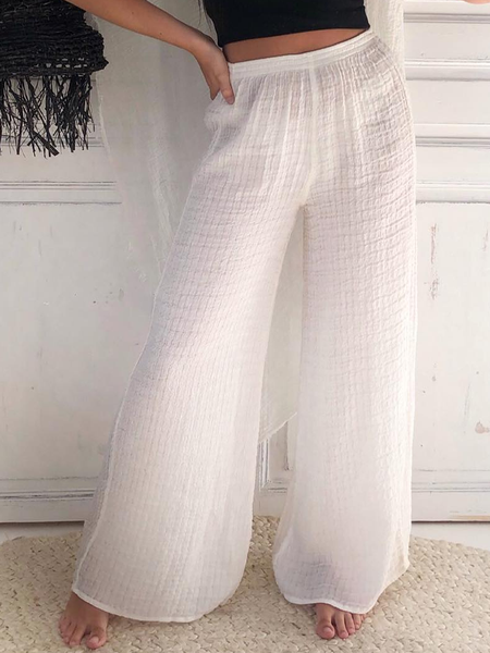 Linen Loose Plain Cotton And Linen Pants, White, Pants