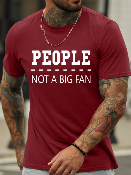 Lilicloth X Hynek Rajtr People Not A Big Fan Men's Cotton Text Letters Crew Neck Casual T-Shirt, Red, T-shirts