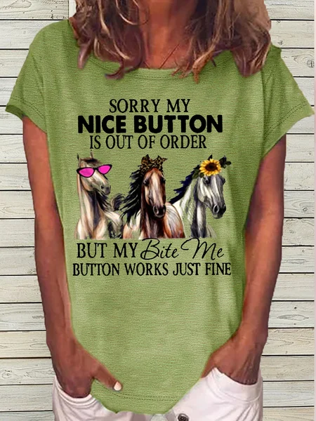 Women's Sorry My Nice Button Is Out Of Order Print Casual Loose T-Shirt, Green, T-shirts 
Women's Sorry My Nice Button Is Out Of Order Print Casual Loose T-Shirt, Green, T-shirts