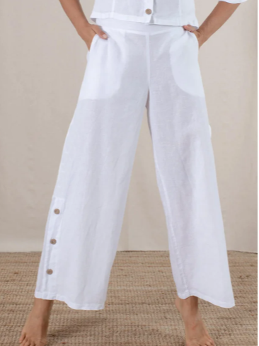 Loose Linen Plain Cotton And Linen Pants, White, Pants