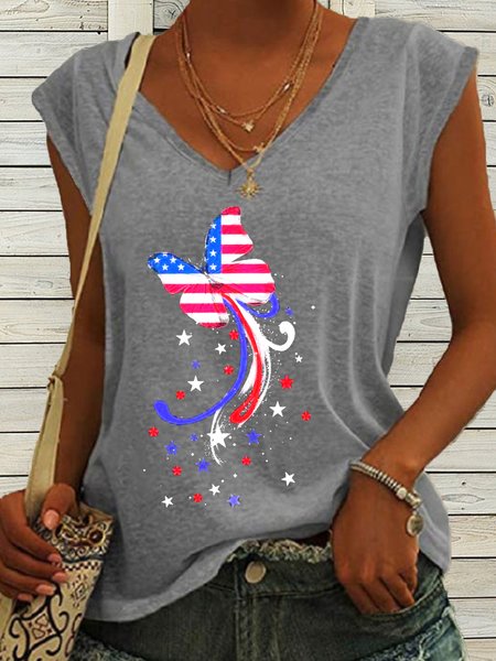 Women's Patriotic Butterfly Print V Neck Casual Tank Top, Gray, Tank Tops
Women's Patriotic Butterfly Print V Neck Casual Tank Top, Gray, Tank Tops