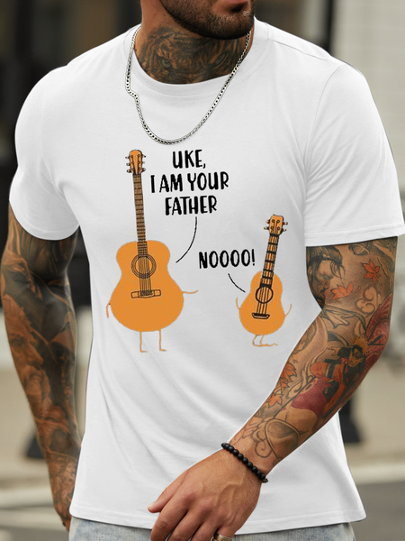 Men's Uke I Am Your Father Noooo Funny Guitar Casual Cotton Crew Neck Loose T-Shirt, White, T-shirts