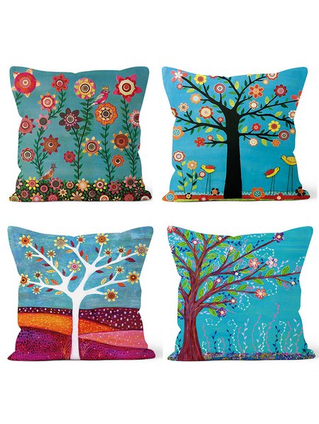 18x18 Set of 4 Cushion Pillow Covers, Floral Gift Backrest Decorations For Home, As picture, Pillow Covers