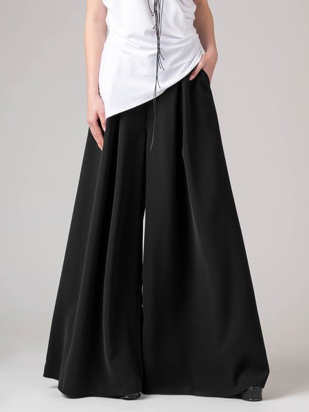 Plain Casual Loose Fashion Wide leg Pants, Black, Pants