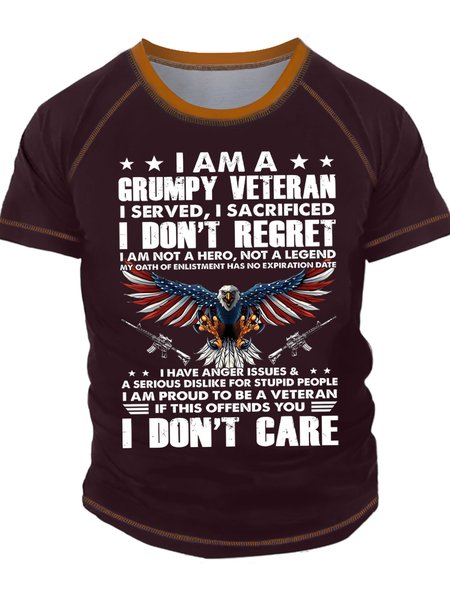 

Men's I Am A Grumpy Veteran I Served I Sacrificed I Don't Regret I Am Not A Hero Not A Legend I Don't Care Funny Graphic Printing Casual Eagle Old Glory Regular Fit Crew Neck T-Shirt, Red, T-shirts