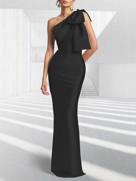 

Stylewe Elegant Tight Satin Asymmetrical Medium Elasticity Party Dress, Black, Wedding Guest Dresses