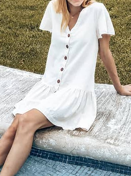 Cotton Linen V Neck Loose Dress, White, Mini Dresses
Cotton Linen V Neck Loose Dress, White, Mini Dresses