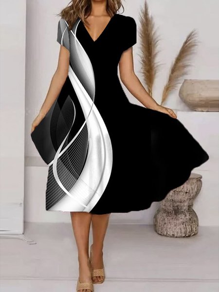 Regular Fit Black And White Colorblock V Neck Casual Dress, Black-white, Dresses
Regular Fit Black And White Colorblock V Neck Casual Dress, Black-white, Dresses