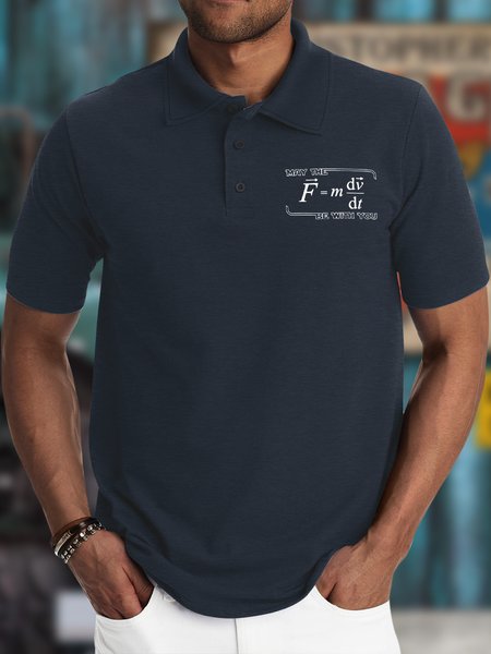 

Men's May The (F=m*dv/dt) Be with You Funny Graphic Printing Polo Collar Casual Text Letters Polo Shirt, Dark blue, T-shirts