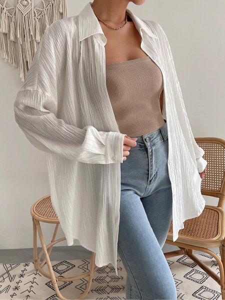 Loose Casual Shirt Collar Plain Drop Shoulder Button Up Beach Kimono, White, Jackets
Loose Casual Shirt Collar Plain Drop Shoulder Button Up Beach Kimono, White, Jackets