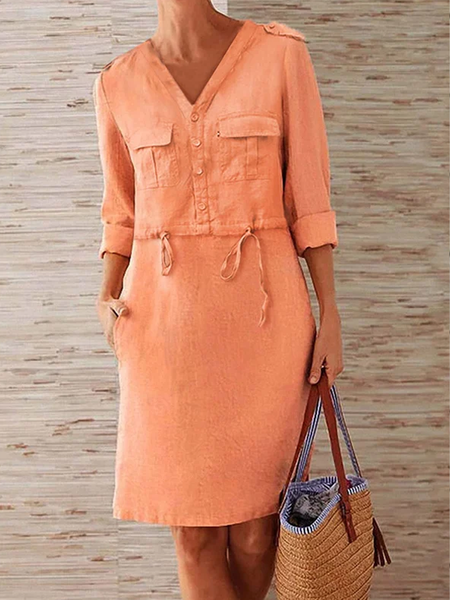 Women Loose Button Pockets V Neck Drawstring Wasit Cotton and Linen Dress, Orange red, Mini Dresses
Women Loose Button Pockets V Neck Drawstring Wasit Cotton and Linen Dress, Orange red, Mini Dresses