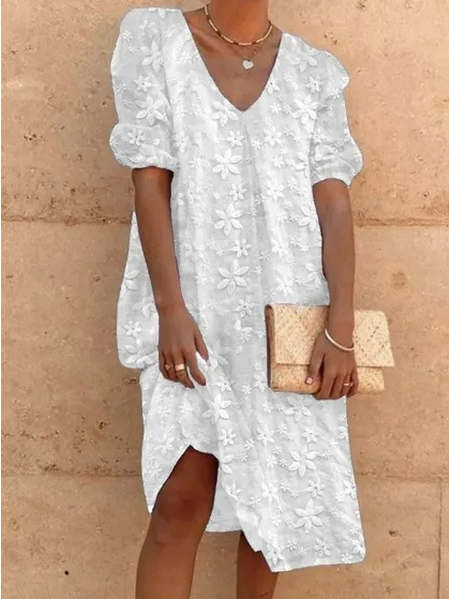 Summer Half Sleeve Floral Lace V Neck Elegant Cotton And Linen White Dress, Mini Dresses
Summer Half Sleeve Floral Lace V Neck Elegant Cotton And Linen White Dress, Mini Dresses