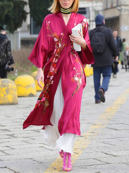 Loose Floral Vacation Short sleeve Kimono, As picture, Others