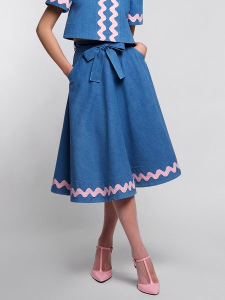 Plain Elegant Regular Fit Denim Skirt, Blue, Jeans