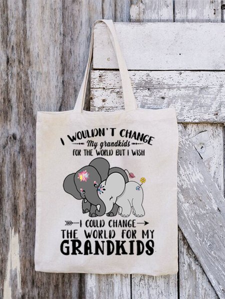 

Women's Funny I Wouldn't Change My Grandkids For The World But I Wish I Could Change The World For My Grandkids Elephants Shopping Tote, White, Bags