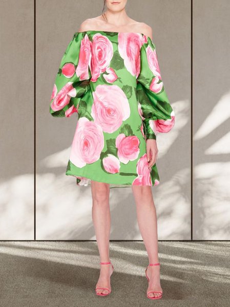 Floral Elegant Cold Shoulder Dress, As picture, Midi Dresses