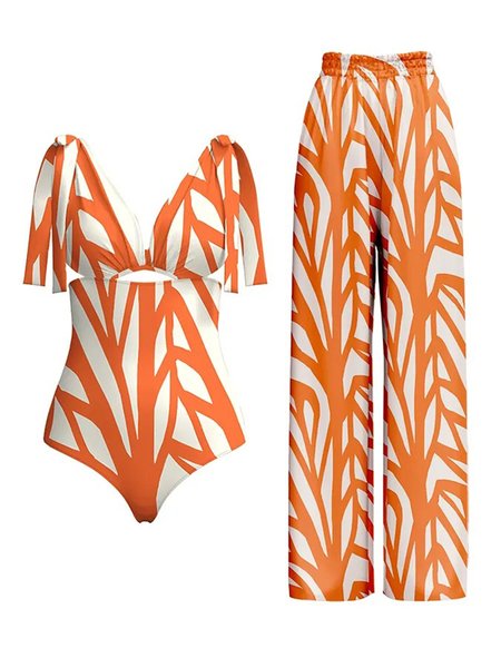 Striped Printing Casual One Piece With Cover Up, Orange, swimwear>>One-Pieces
Striped Printing Casual One Piece With Cover Up, Orange, swimwear>>One-Pieces