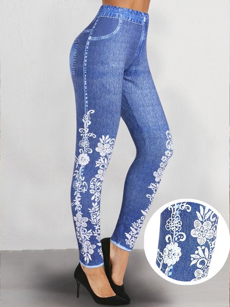 Floral Loose Casual Flower Faux Denim 3D Print High Waist Casual Skinny Long Leggings, Blue, Leggings
Floral Loose Casual Flower Faux Denim 3D Print High Waist Casual Skinny Long Leggings, Blue, Leggings