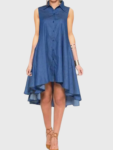 Loose Lightweight Urban Plain Sleeveless Shirt Collar Dress, Denim blue, Mini Dresses
Loose Lightweight Urban Plain Sleeveless Shirt Collar Dress, Denim blue, Mini Dresses
