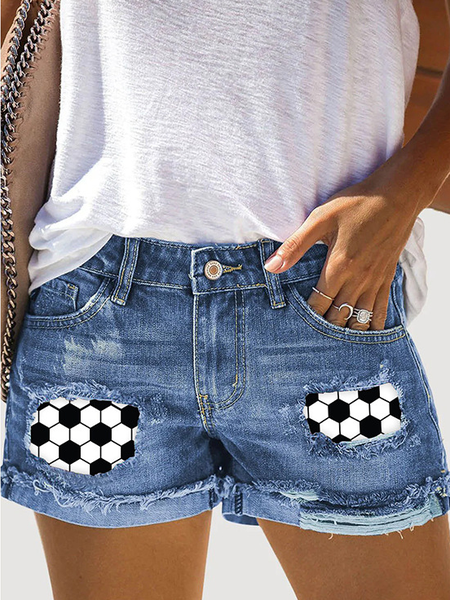 Women's Football Hole Patch Denim Shorts, Blue, Jeans