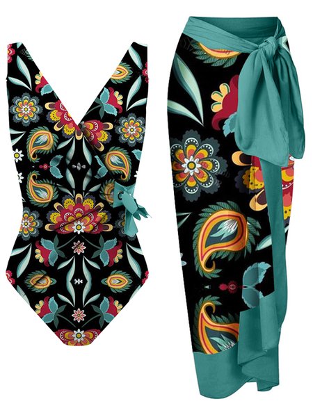 Vacation Ethnic Printing V Neck One Piece With Cover Up, Black, swimwear>>One-Pieces
Vacation Ethnic Printing V Neck One Piece With Cover Up, Black, swimwear>>One-Pieces