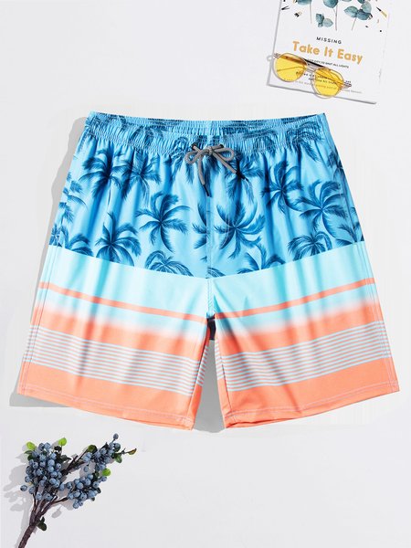 

Coconut Tree Drawstring Beach Shorts, Light blue, Swim Bottoms