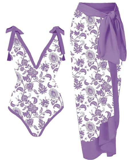 Vacation Floral Printing One Piece With Cover Up, Purple, swimwear>>One-Pieces
Vacation Floral Printing One Piece With Cover Up, Purple, swimwear>>One-Pieces