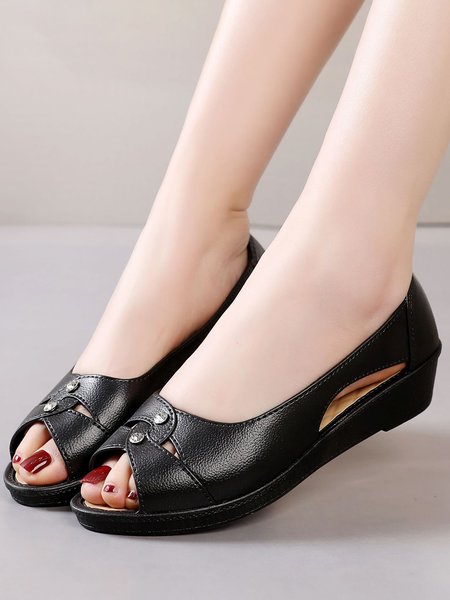 Retro Casual Comfortable Soft Sole Peep-toe Sandals, Red, Flats
