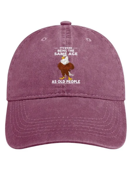 

Men’s It’s Weird Being The Same Age As Old People Text Letters Adjustable Denim Hat, Wine red, Men's Accessories