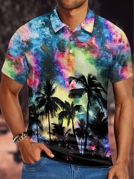 Men's Vacation Coconut Tree Regular Fit Polo Shirt, As picture, T-shirts