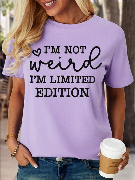 Women's I'm Not Weird I'm Limited Edition Casual Letters Cotton T-Shirt, Purple, T-shirts