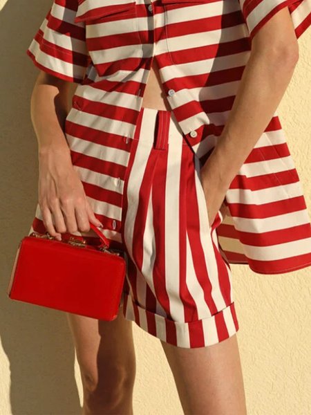 Casual Striped Regular Fit Shorts, Red, Shorts