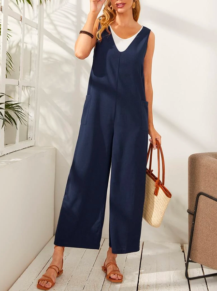 V Neck Casual Plain Loose Dual Pocket Culottes Bib Pants, Blue, Jumpsuits&Rompers
V Neck Casual Plain Loose Dual Pocket Culottes Bib Pants, Blue, Jumpsuits&Rompers